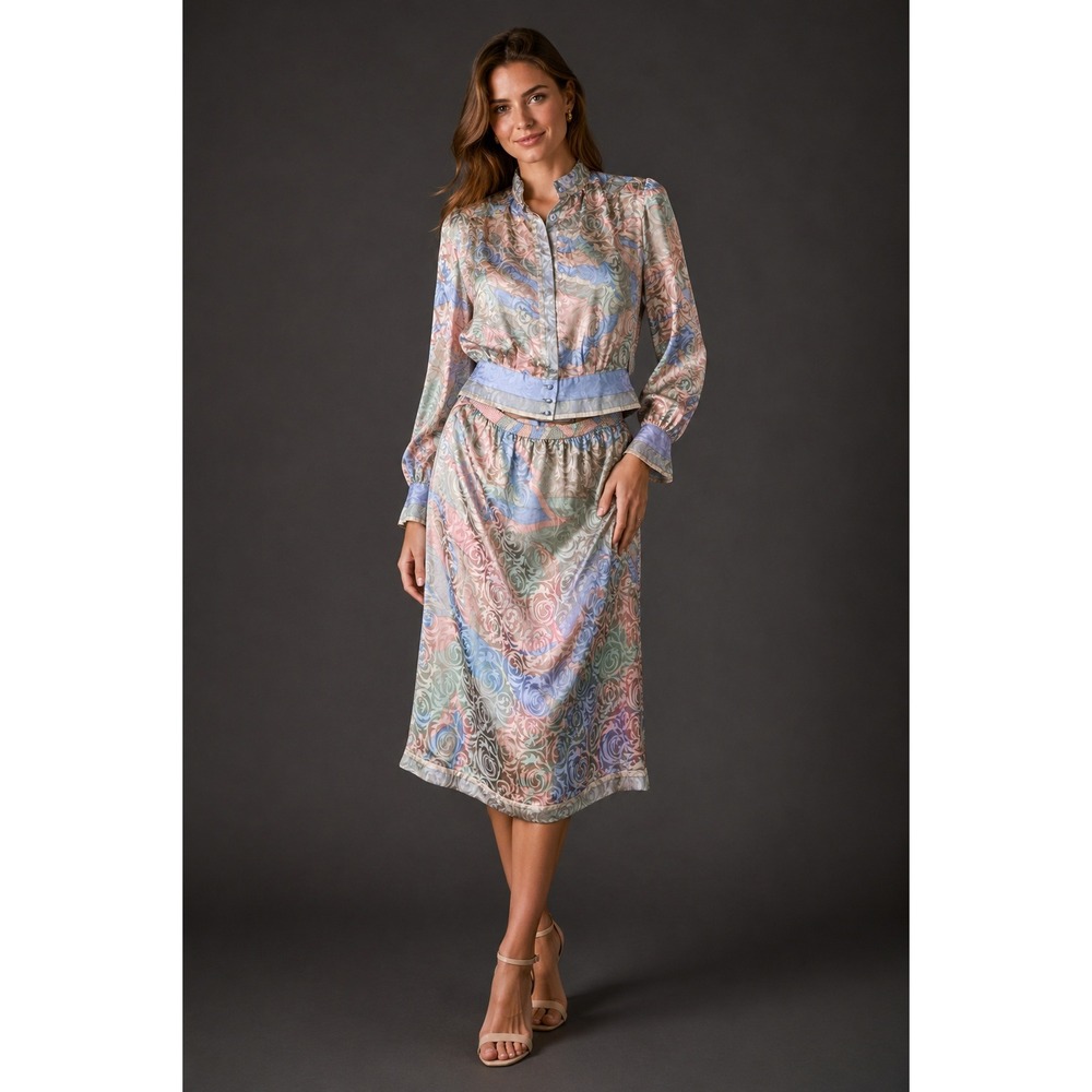 Anne Crimmins Umi Collections Silk Skirt Set Vintage Regency Old Money Pastel 14